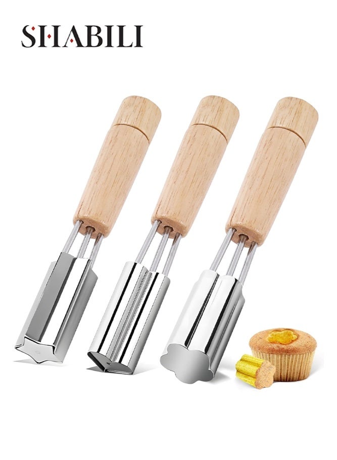 SHABILI 3PCS Cookie Cutters Set for Bakers, Stainless Steel Bistcuit Cake Decorating Tool with Wooden Handle, Jam Biscuit Cutters Corer and Cookie Press Mold , Cake Hole Punch, Cake Center Plunger - Image 1